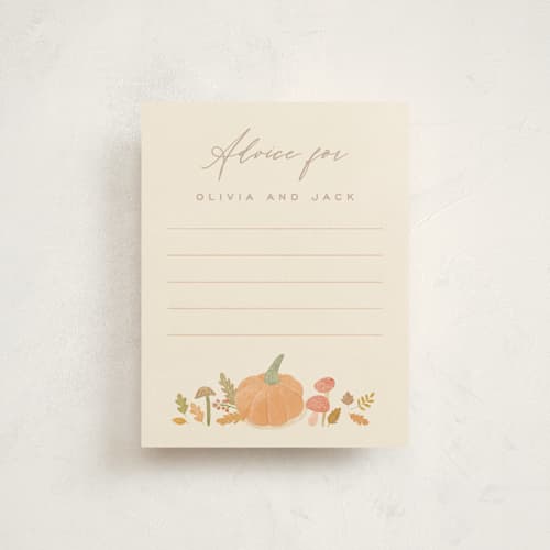 This is a latte baby shower insert cards with standard by Creo Study called little pumpkin printing on signature in standard