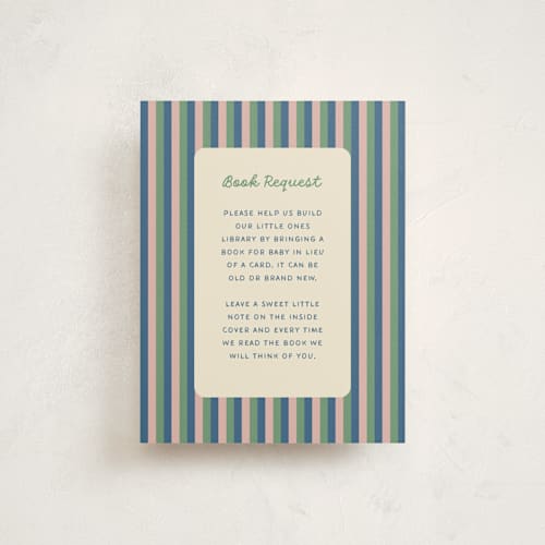 This is a classic library baby shower insert cards with standard by Julia Starr called baby shelfie printing on signature in standard