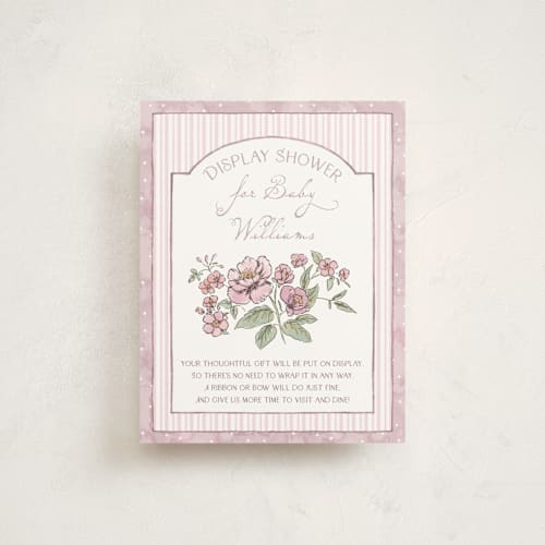This is a heather baby shower insert cards with standard by Jenna Holcomb called baby in bloom. printing on signature in standard