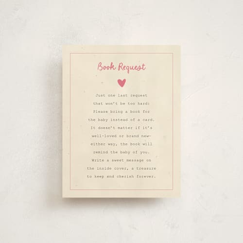 This is a peony baby shower insert cards with standard by Ilene Guy called build a library printing on signature in standard