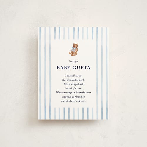 This is a cloud baby shower insert cards with standard by Sarah Knight called pinstripe printing on signature in standard