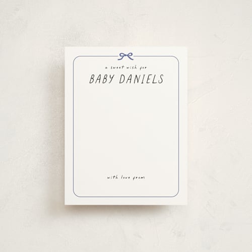 This is a blueberry baby shower insert cards with standard by Kate Ahn called bonjour printing on signature in standard