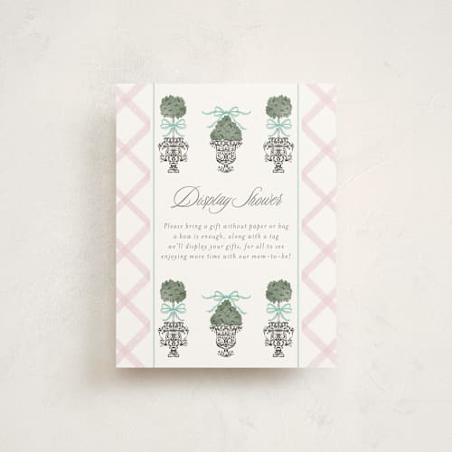 This is a aquamarine baby shower insert cards with standard by Jackie Crawford called tiny topiary printing on signature in standard