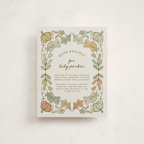 This is a natural baby shower insert cards with standard by Kelly Watkins called vintage autumn printing on signature in standard