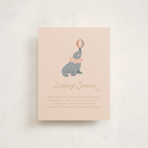 This is a mustard baby shower insert cards with standard by Rina Ozum called little circus printing on signature in standard