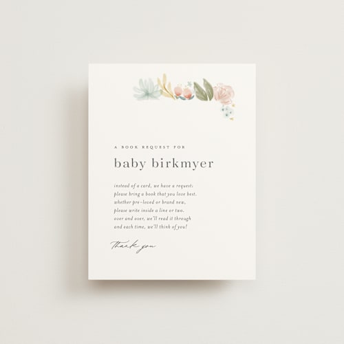 This is a rose baby shower insert cards with standard by Ashley DeMeyere called blooming brunch printing on signature in standard