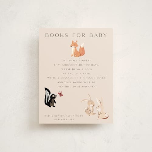 This is a sunshine baby shower insert cards with standard by Teju Reval called woodland dreams printing on signature in standard
