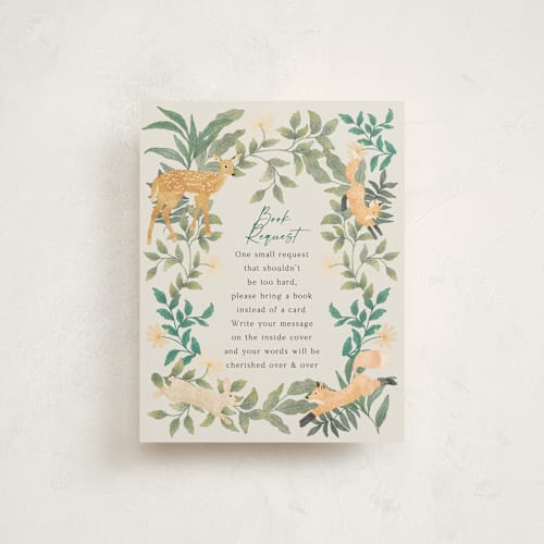 This is a cream baby shower insert cards with standard by Elly called wild forest printing on signature in standard