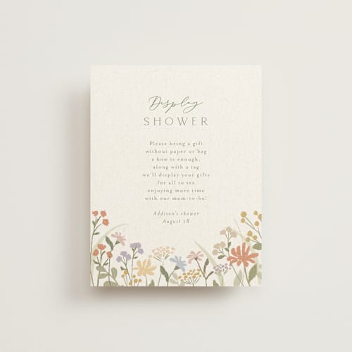 This is a vanilla baby shower insert cards with standard by Jennifer Wick called meadow flowers printing on signature in standard