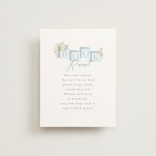 This is a baby blue baby shower insert cards with standard by Itsy Belle Studio called botanical blocks printing on signature in standard