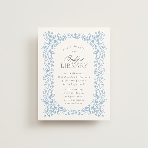 This is a powder baby shower insert cards with standard by Jen Owens called arch printing on signature in standard
