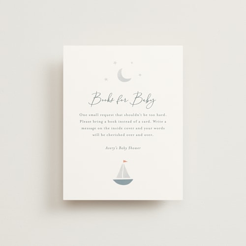 This is a pond baby shower insert cards with standard by Jen Tips called set sail printing on signature in standard