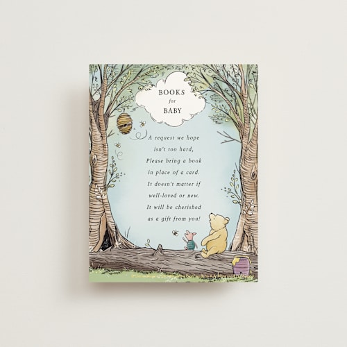 This is a sky baby shower insert cards with standard by Becky Nimoy called disney's winnie the pooh in the wood printing on signature in standard