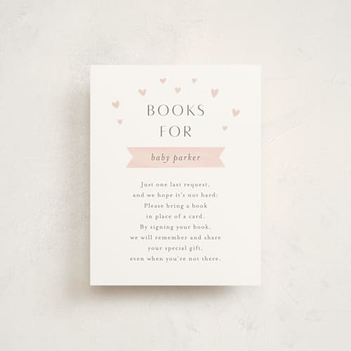 This is a blush baby shower insert cards with standard by Katherine Moynagh called disney's pooh and piglet printing on signature in standard