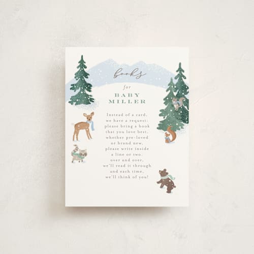 This is a sky baby shower insert cards with standard by Jennifer Wick called winter wonderland printing on signature in standard