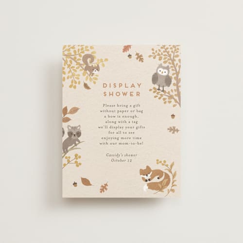 This is a pumpkin baby shower insert cards with standard by Jennifer Wick called woodland autumn printing on signature in standard