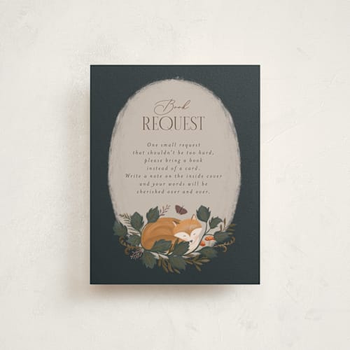 This is a forest baby shower insert cards with standard by Joanna Griffin called woodland baby shower printing on signature in standard