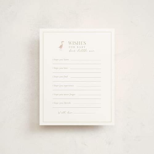 This is a sage baby shower insert cards with standard by Sabrin Deirani called lovely jungle printing on signature in standard