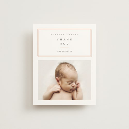 This is a melon wedding thank you cards with standard by Stacey Meacham called name plate printing on signature in standard