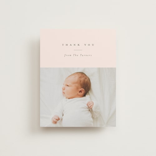 This is a blush wedding thank you cards with standard by Carolyn MacLaren called modern collection printing on signature in standard