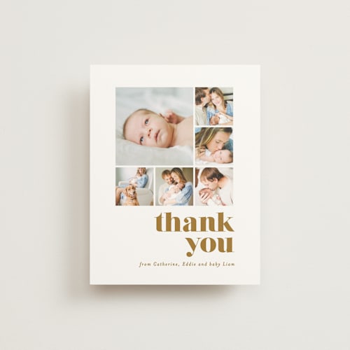 This is a golden wedding thank you cards with standard by Ana Sharpe called bold arrival printing on signature in standard