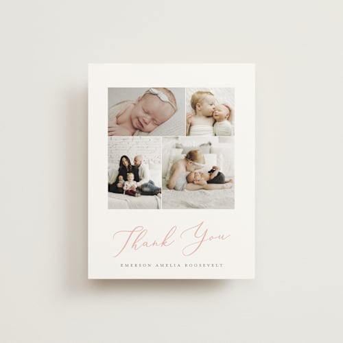 This is a blush wedding thank you cards with standard by Sarah Brown called namely printing on signature in standard