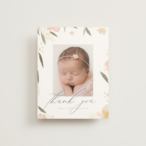 This is a blush wedding thank you cards with standard by Robert and Stella called fresh florals printing on signature in standard