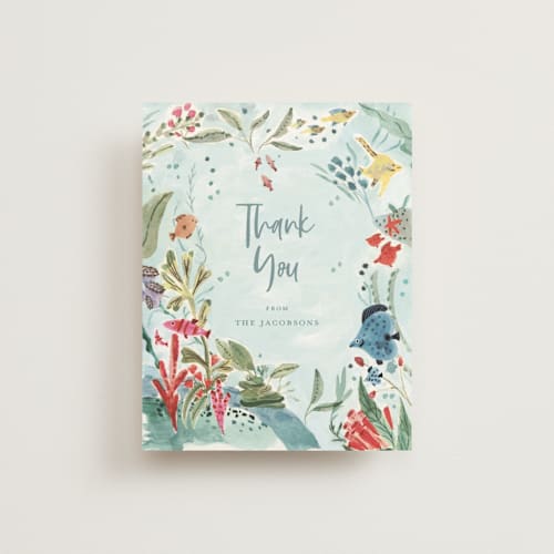This is a rainbow wedding thank you cards with standard by Morgan Ramberg called sea baby printing on signature in standard