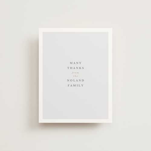 This is a dusty blue wedding thank you cards with standard by Julie Murray called love multiplies printing on signature in standard