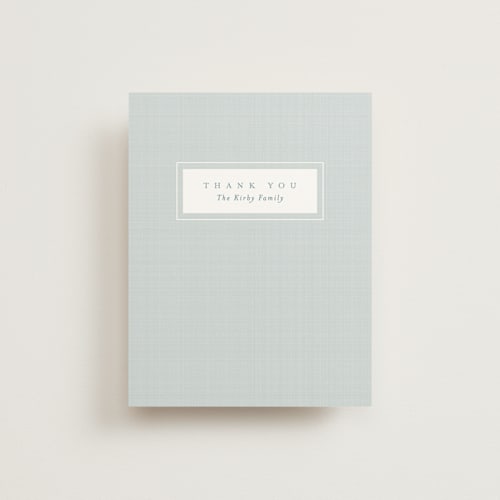 This is a powder baby thank you cards with standard by Lea Delaveris called linen frame printing on strathmore in standard