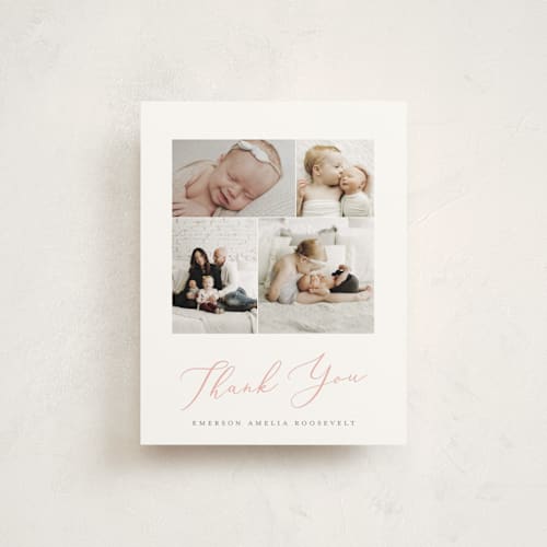 This is a blush baby thank you cards with standard by Sarah Brown called namely printing on strathmore in standard