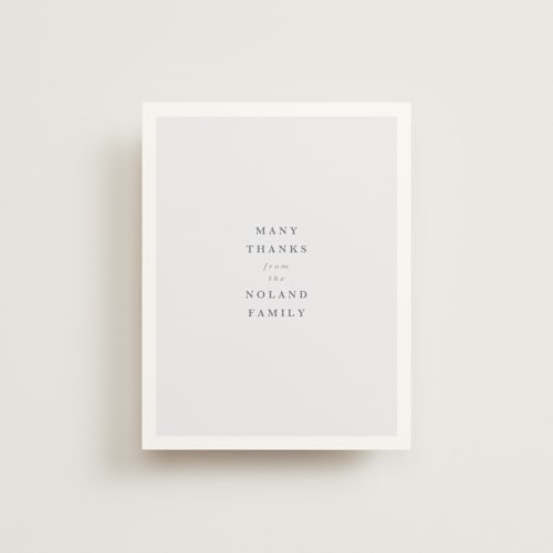 This is a dusty blue baby thank you cards with standard by Julie Murray called love multiplies printing on strathmore in standard