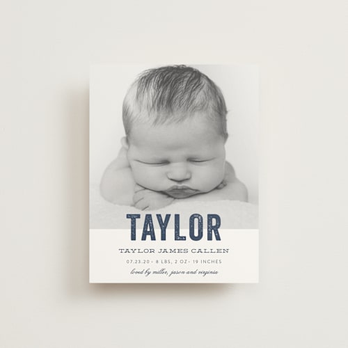 This is a marine birth announcements with standard by Sara Hicks Malone called statement printing on signature80 in booklette