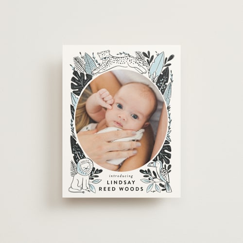 This is a bluebell birth announcements with standard by Alethea and Ruth called jungle pals printing on signature80 in booklette