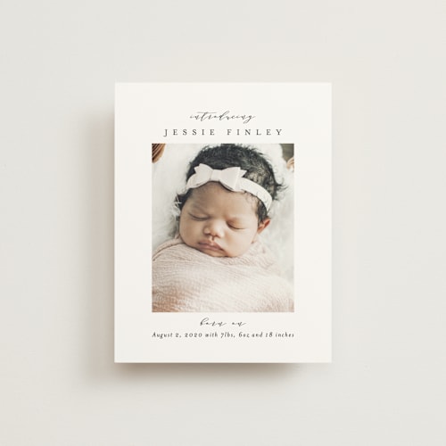 This is a ink birth announcements with standard by Ana Sharpe called elegant collage printing on signature80 in booklette