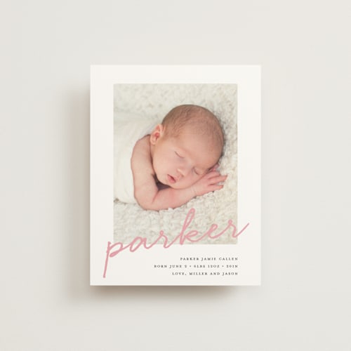 This is a peony birth announcements with standard by Sara Hicks Malone called joyful memories printing on signature80 in booklette