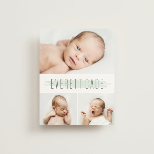 This is a mint birth announcements with standard by Susan Asbill called brushed gallery printing on signature80 in booklette