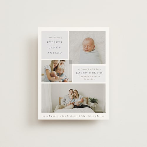 This is a dusty blue birth announcements with standard by Julie Murray called love multiplies printing on signature80 in booklette