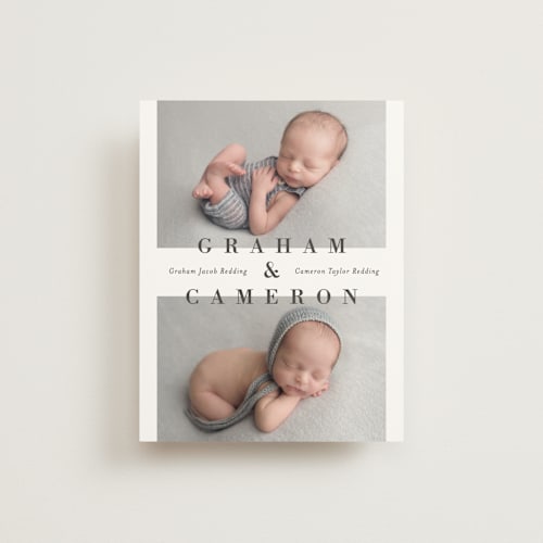 This is a charcoal birth announcements with standard by Michelle Taylor called two to love printing on signature80 in booklette