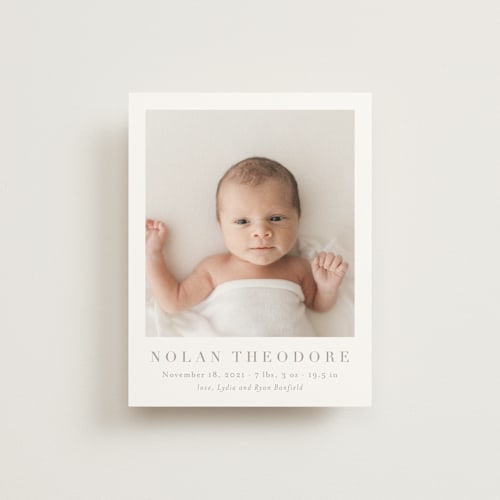 This is a fawn birth announcements with standard by Megan Davis called menil printing on signature80 in booklette