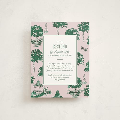 This is a orchid reception cards with standard by Leia Matt called greenfield toile printing on signature in standard