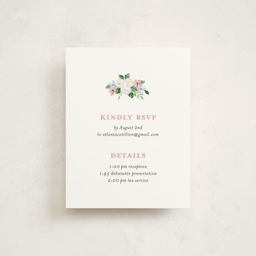 This is a blush reception cards with standard by Sarah Knight called daphne printing on signature in standard