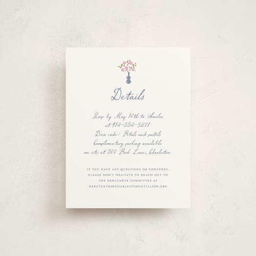 This is a petal reception cards with standard by Leia Matt called tea party charm printing on signature in standard