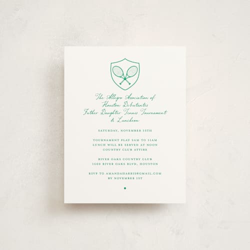 This is a grass reception cards with standard by mo kelley called tennis crest printing on signature in standard