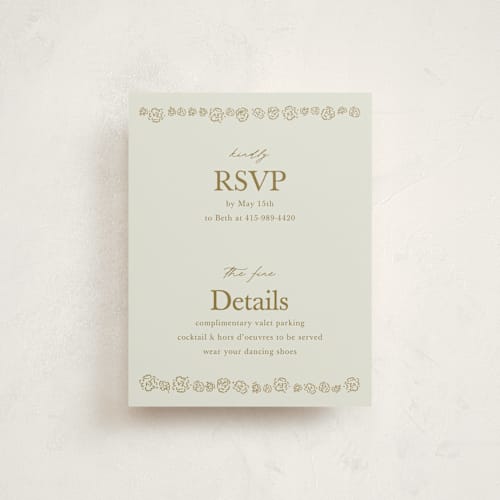 This is a marigold reception cards with standard by Stephanie Heinrich Godbout called modern elegance printing on signature in standard