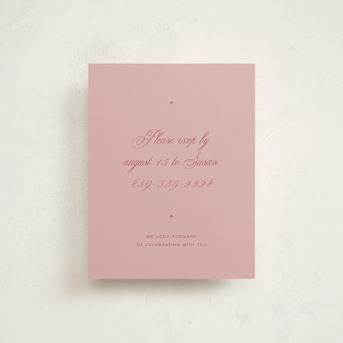 This is a rose reception cards with standard by Blustery August called delicate printing on signature in standard