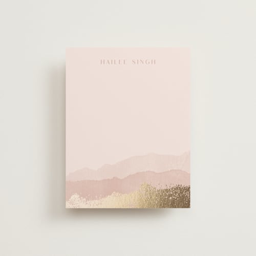 This is a rose quartz foil stamped stationery with foil pressed by silverscreen studio called painted desert printing on signature in 4.25x5.5