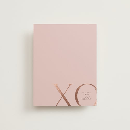 This is a petal foil stamped stationery with foil pressed by Christie Garcia called xo printing on signature in 4.25x5.5