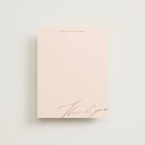 This is a petal foil stamped stationery with foil pressed by Iveta Angelova called manuscript thank you printing on signature in 4.25x5.5