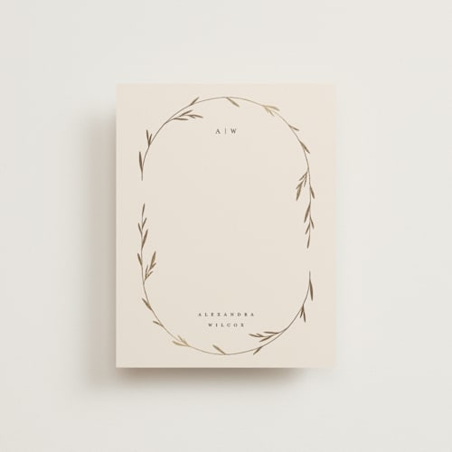 This is a ivory foil stamped stationery with foil pressed by Kelly Schmidt called oval botanical printing on signature in 4.25x5.5